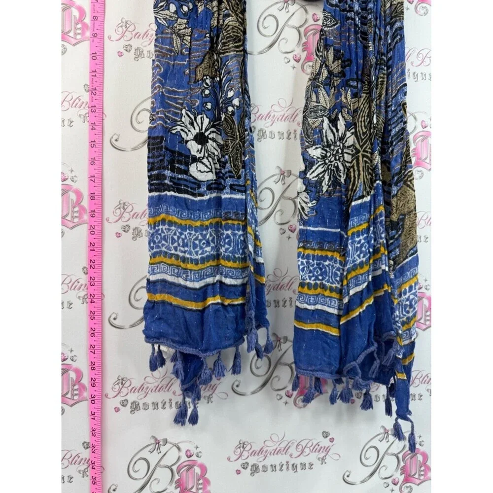 Romano shawls scarf Blue Floral Print Lightweight Women's Scarf with Tassels